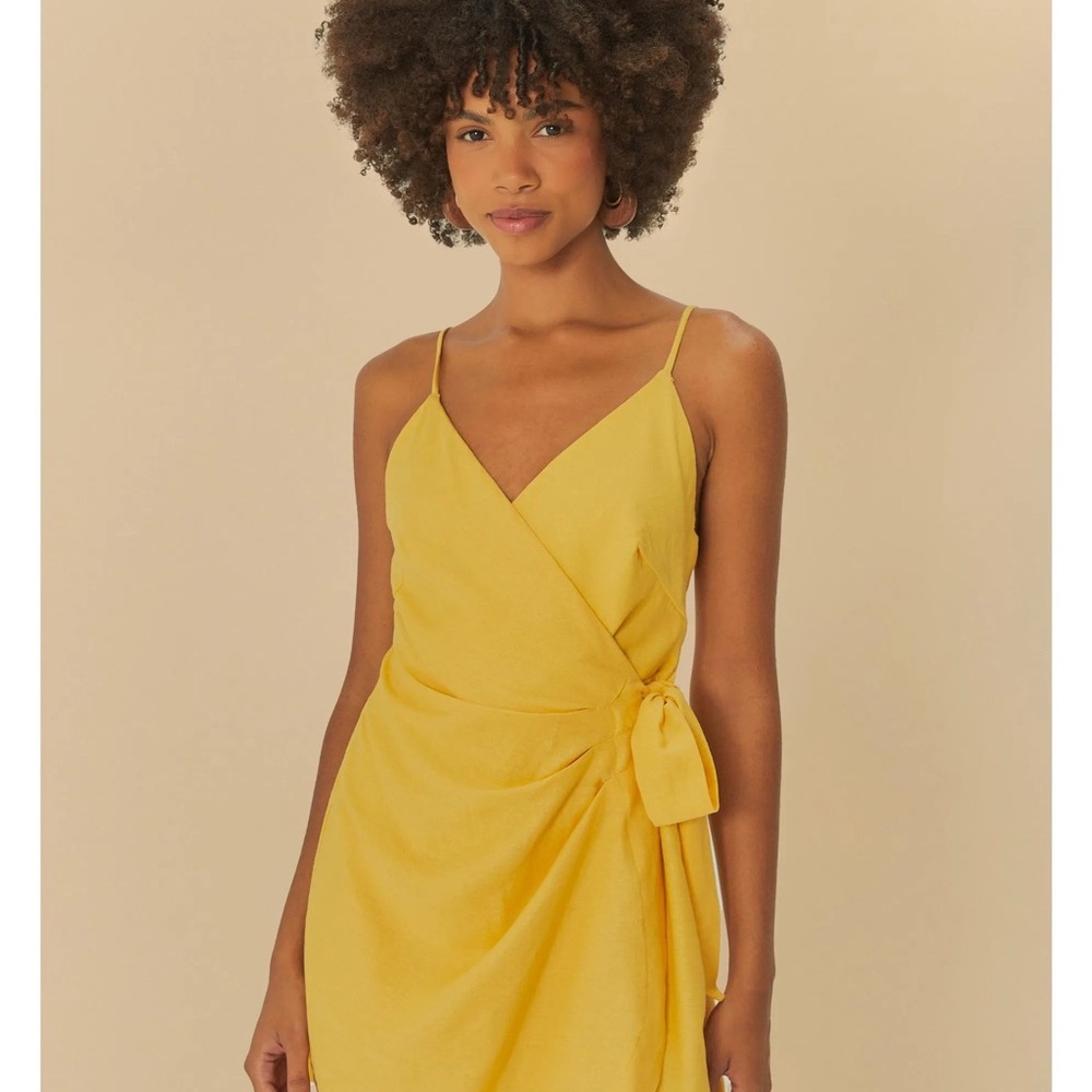 Elegant Yellow Wrap Dress